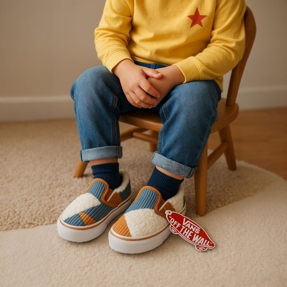 Vans Other - Vans Kids Patchwork Sherpa Slip-On Shoes Size Kids 2.5